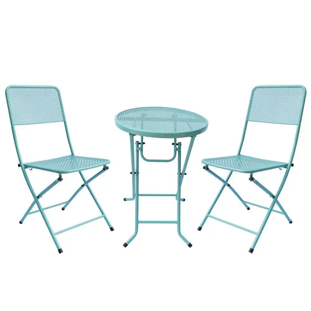 UBesGoo Folding Outdoor Patio Furniture Sets. 3 Piece Patio Set of Foldable Patio Table and Chairs Blue