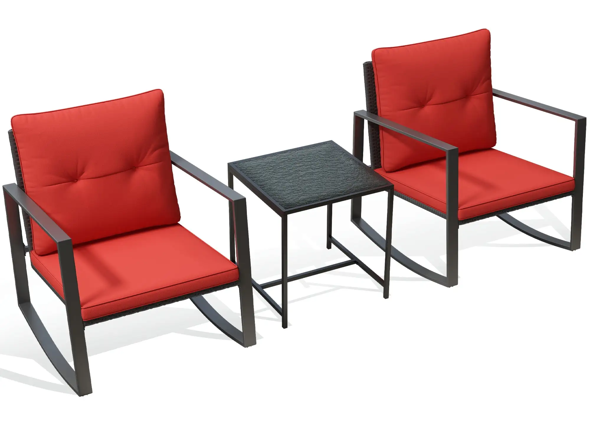 Myron 3-Piece Patio Bistro Stylish Furniture Set -2 Specially Designed Chairs With a Modern Design Glass Cafe Table - Red