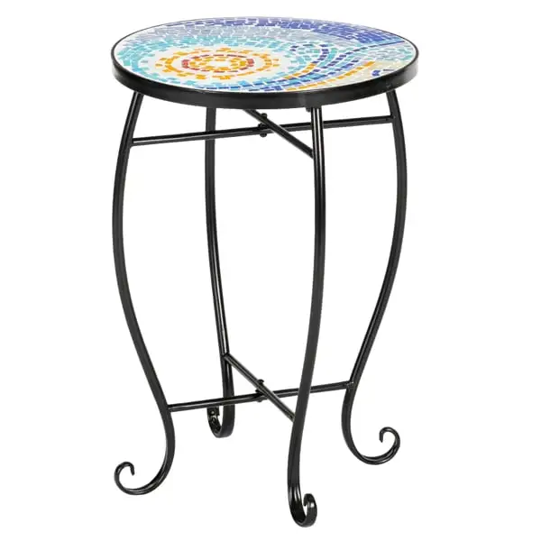 PEACNNG Blue Hawaiian Inlaid Color Glass Sun Mosaic Round Terrace Bistro Table