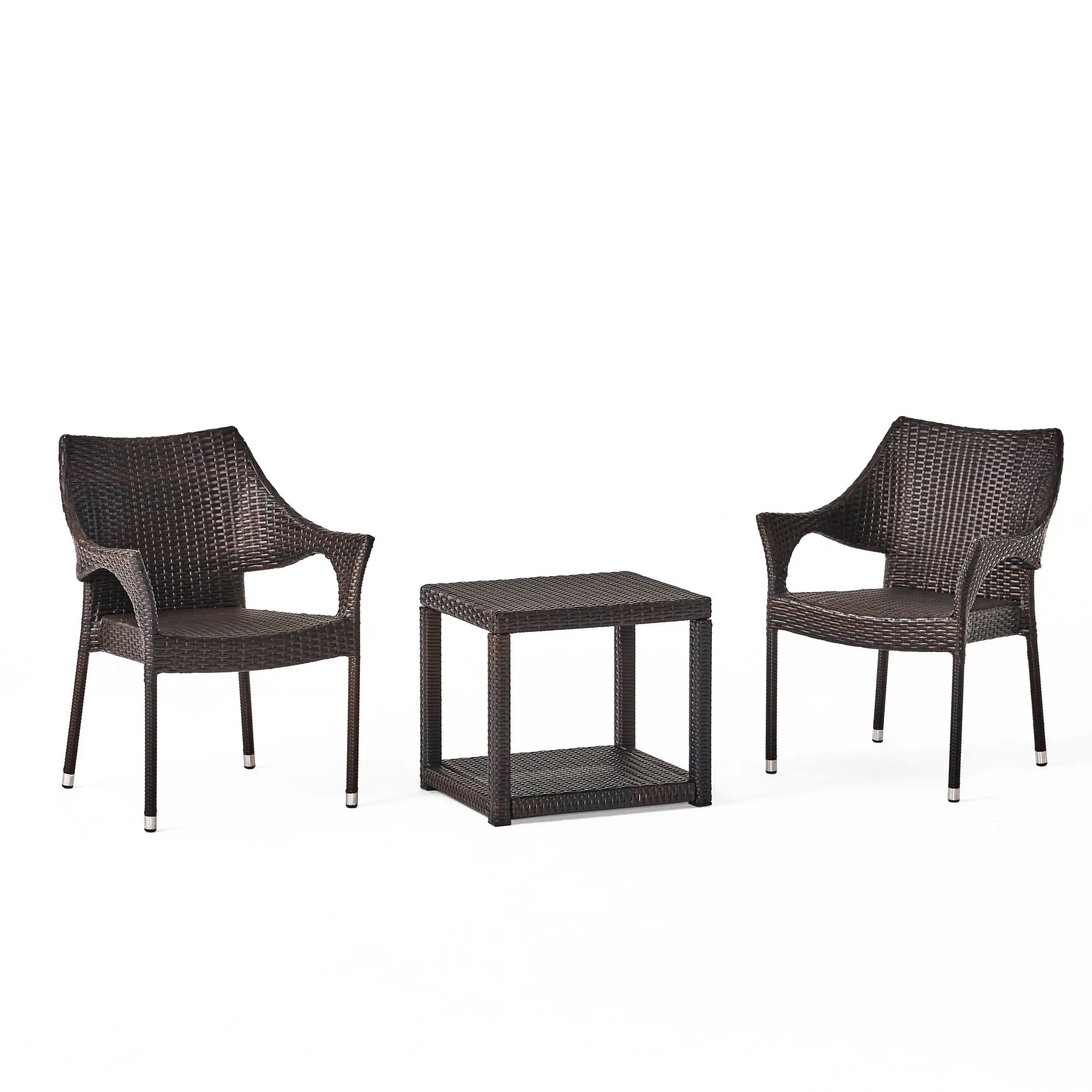 lfheimr Outdoor 3 Piece Wicker Stacking Chair Chat Set with Rectangular Table