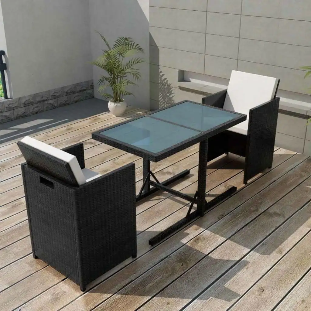 moobody Garden Outdoor Dining Set Furniture Set 7 Pieces Poly Rattan for Garden Patio Black