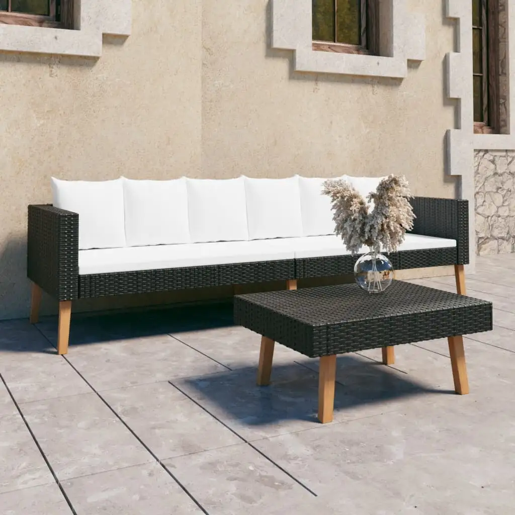 vidaXL 2 Piece Patio Lounge Set with Cushions Poly Rattan Black