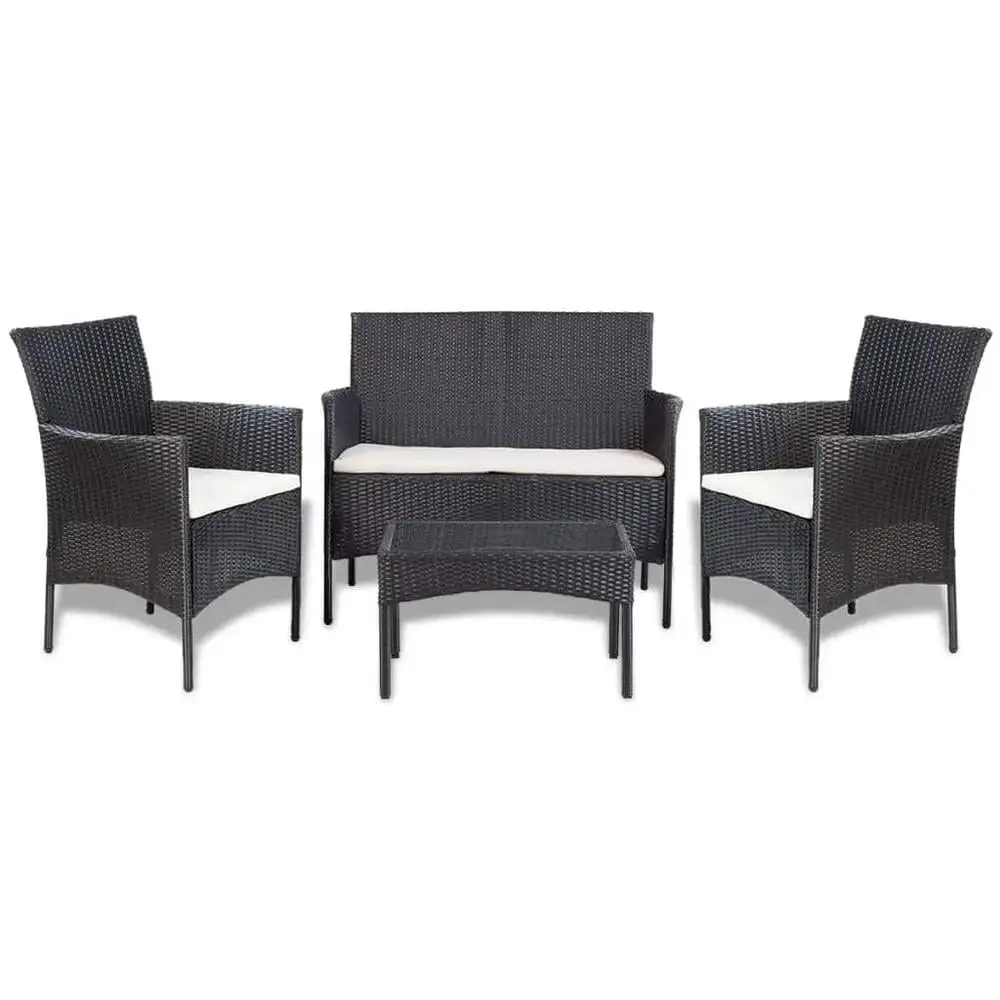 vidaXL 4 Piece Garden Lounge Set with Cushions Poly Rattan Black. 44186