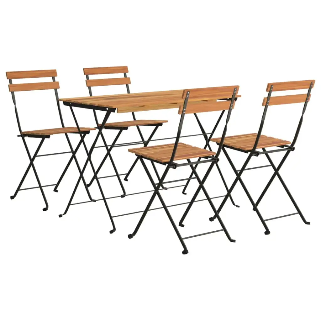 vidaXL 5 Piece Folding Bistro Set Solid Wood Acacia and Steel