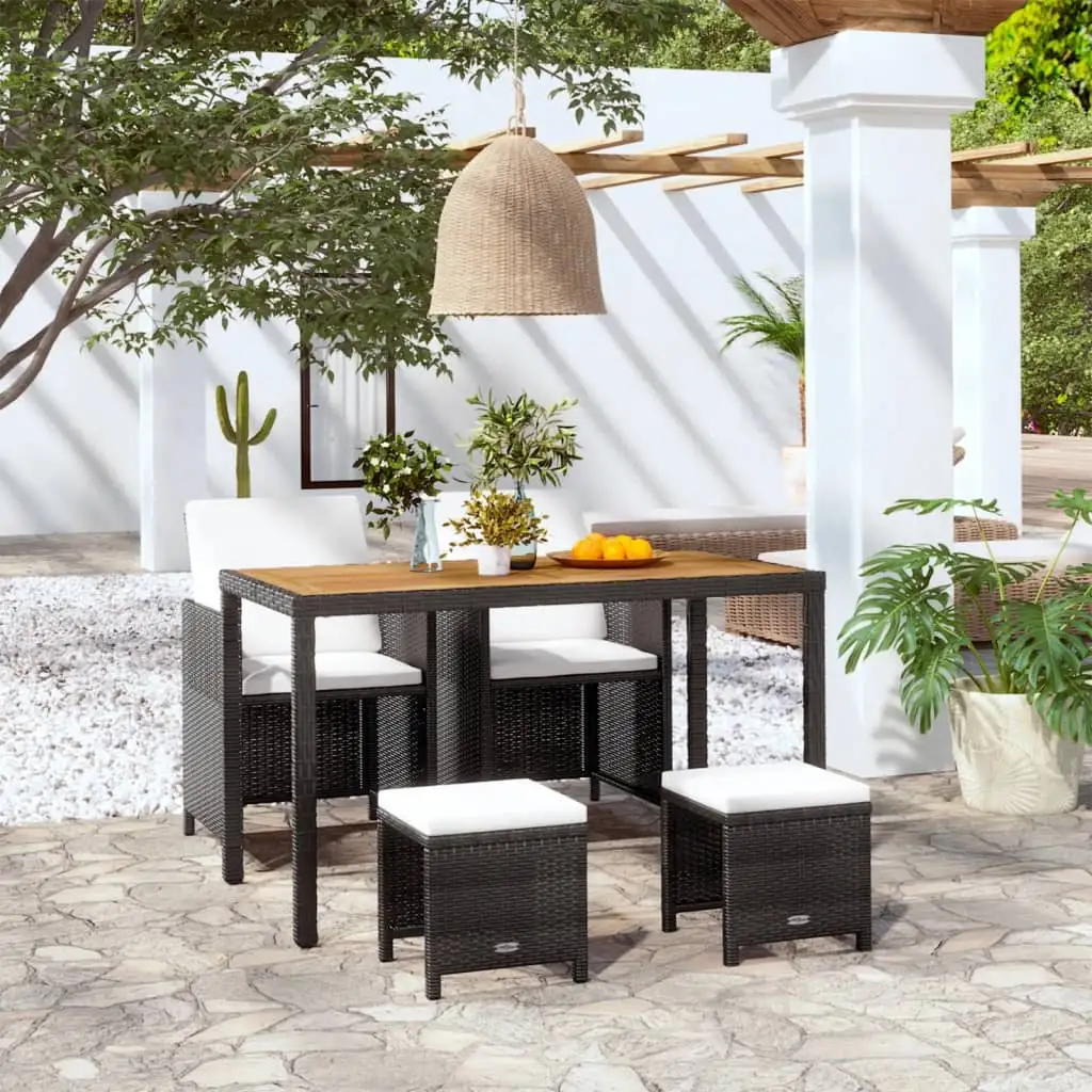 vidaXL 5 Piece Patio Dining Set Poly Rattan and Acacia Wood Black