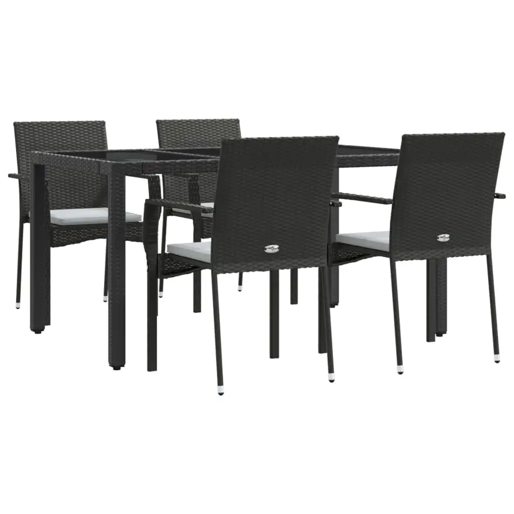 vidaXL 5 Piece Patio Dining Set with Cushions Black Poly Rattan