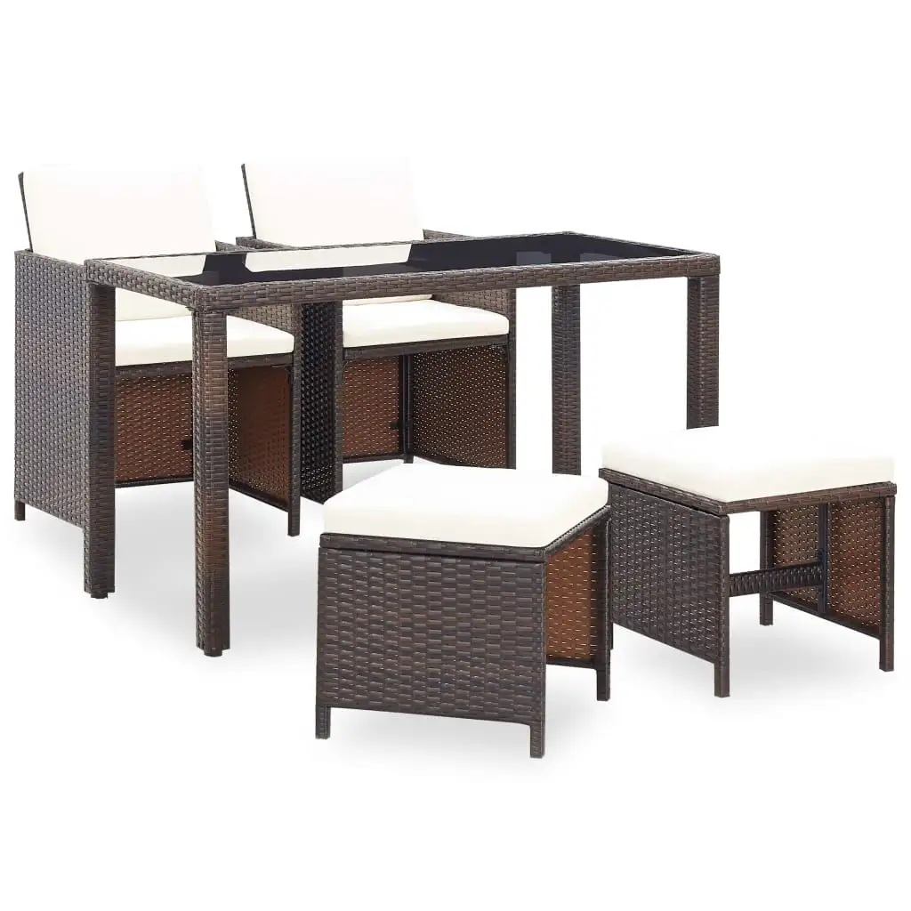 vidaXL 5 Piece Patio Dining Set with Cushions Poly Rattan Brown