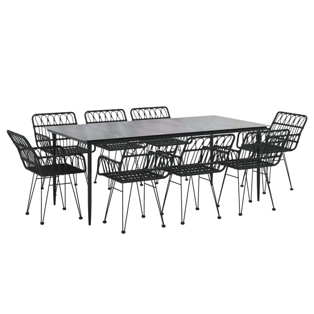 vidaXL 9 Piece Patio Dining Set Black Poly Rattan