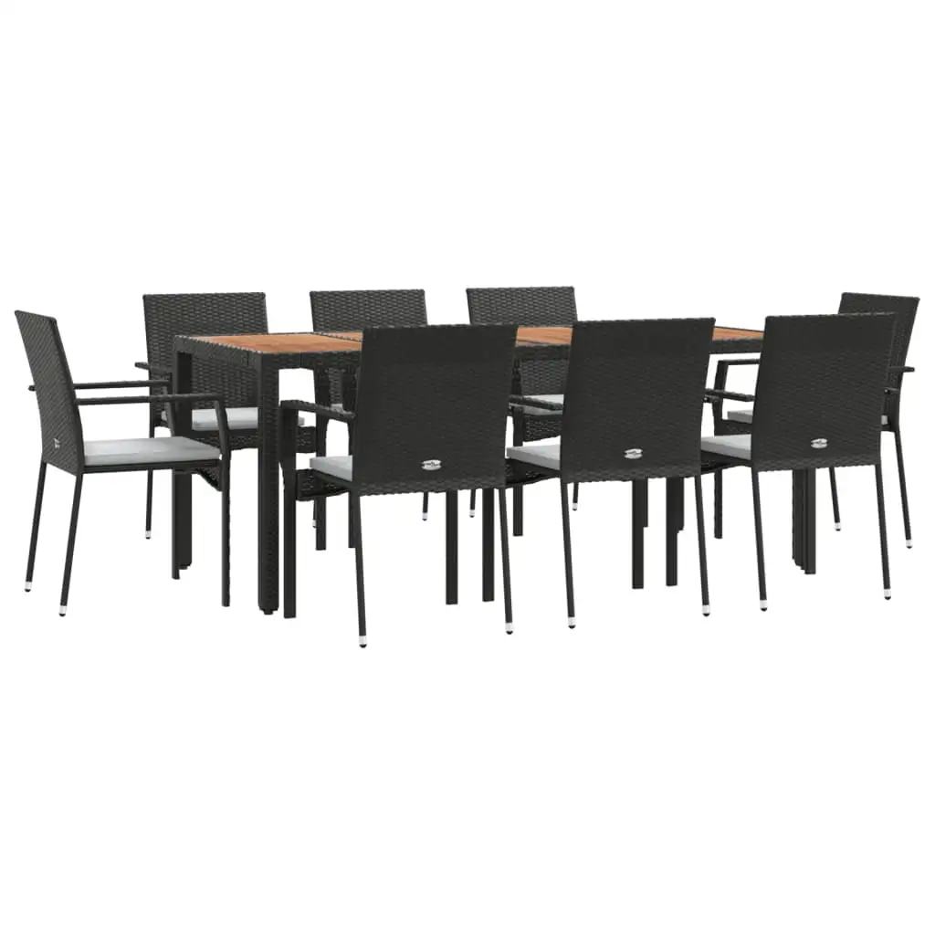 vidaXL 9 Piece Patio Dining Set with Cushions Black Poly Rattan