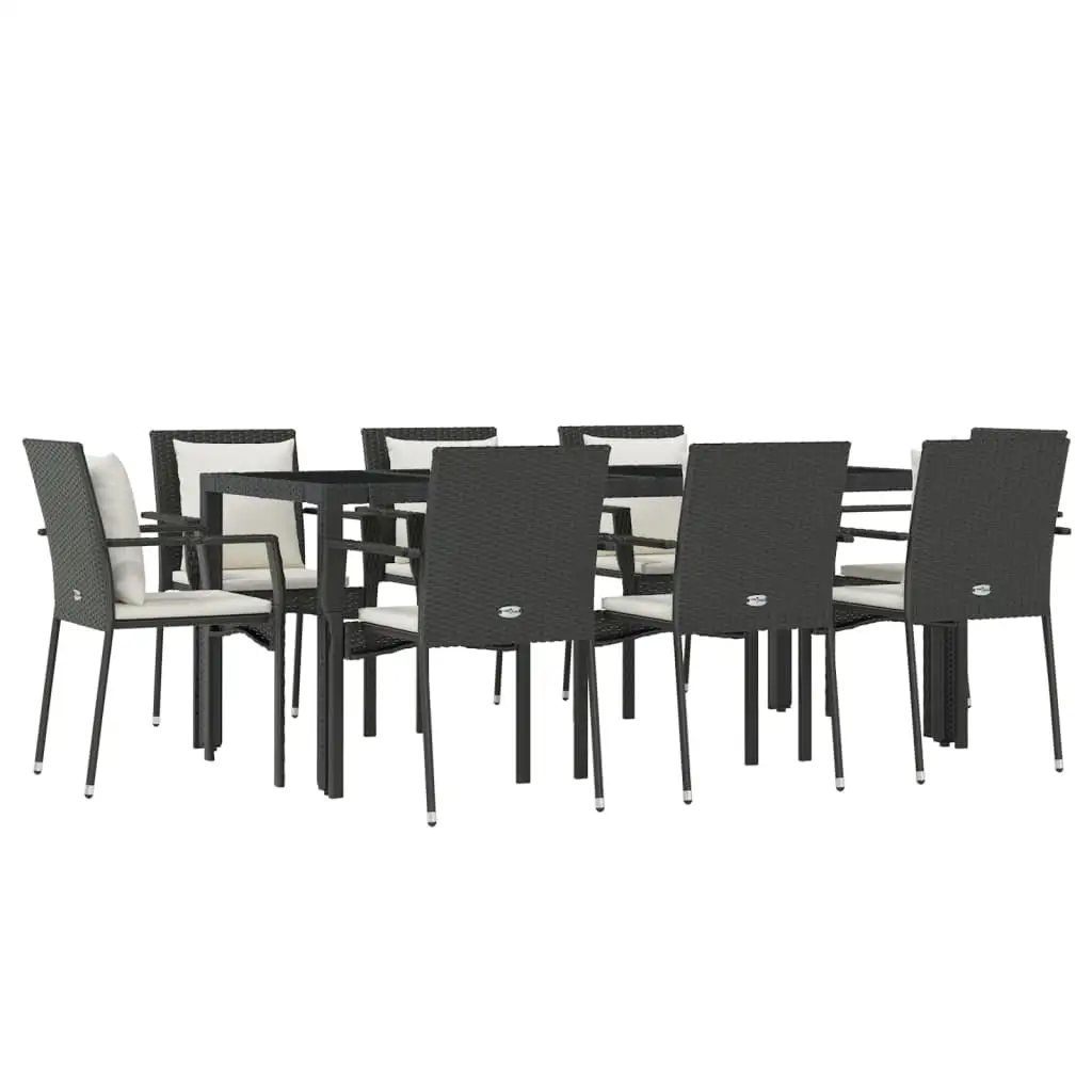 vidaXL 9 Piece Patio Dining Set with Cushions Black Poly Rattan