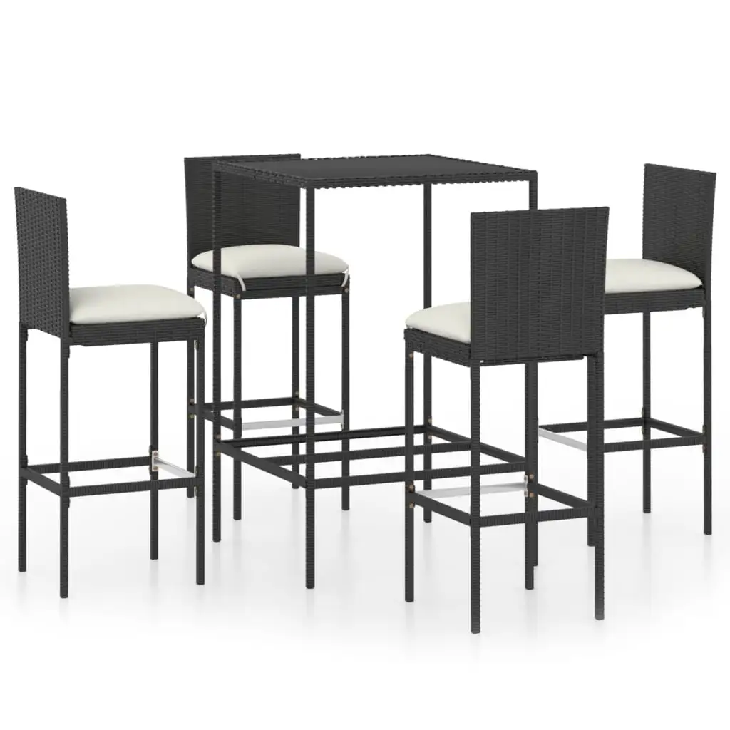 vidaXL Patio Bar Set Patio Bar Table and Stools with Cushions Poly Rattan