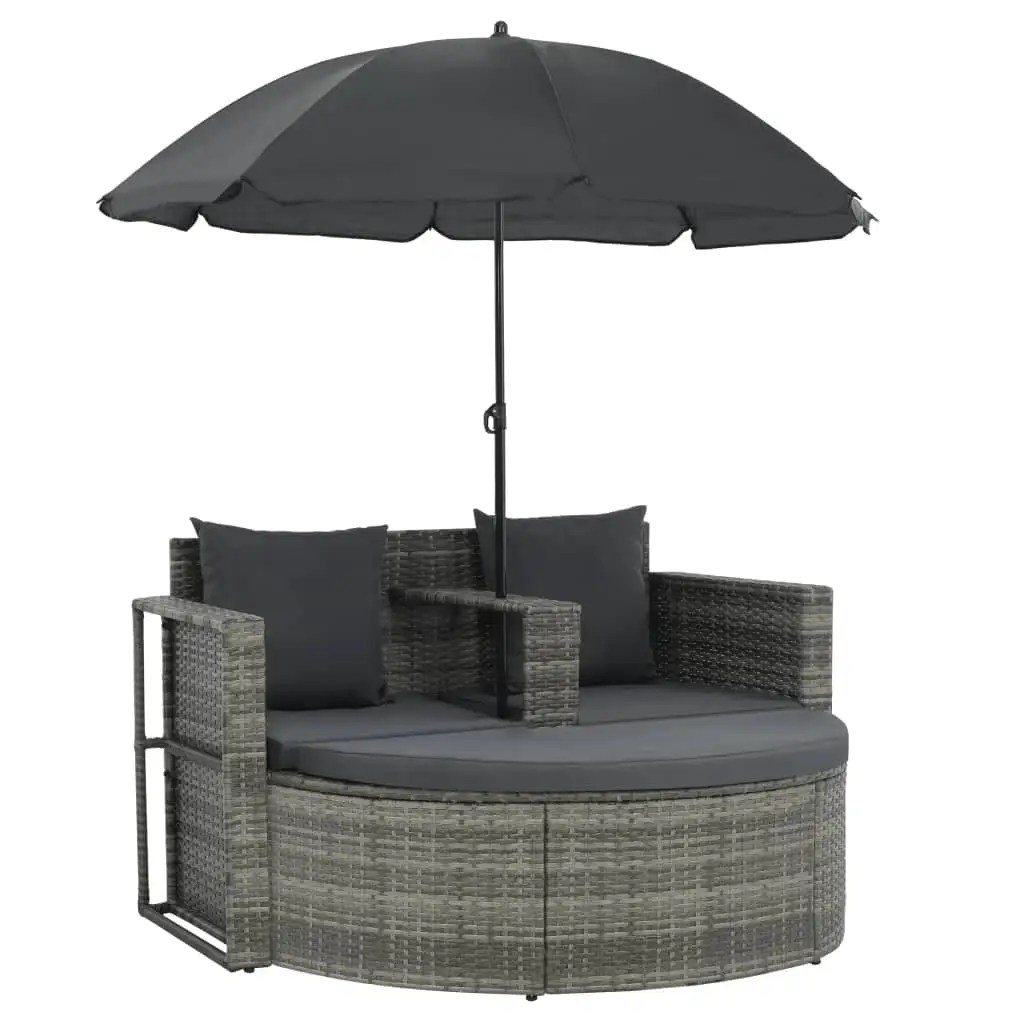 vidaXL Patio Bed Outdoor Patio Lounger Wicker Daybed with Parasol Poly Rattan