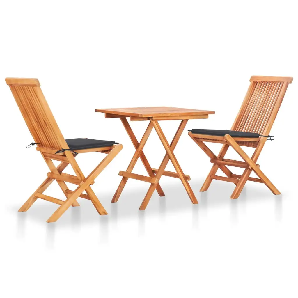 vidaXL Patio Bistro Set 3 Piece Patio Folding Table and Chairs Solid Teak Wood