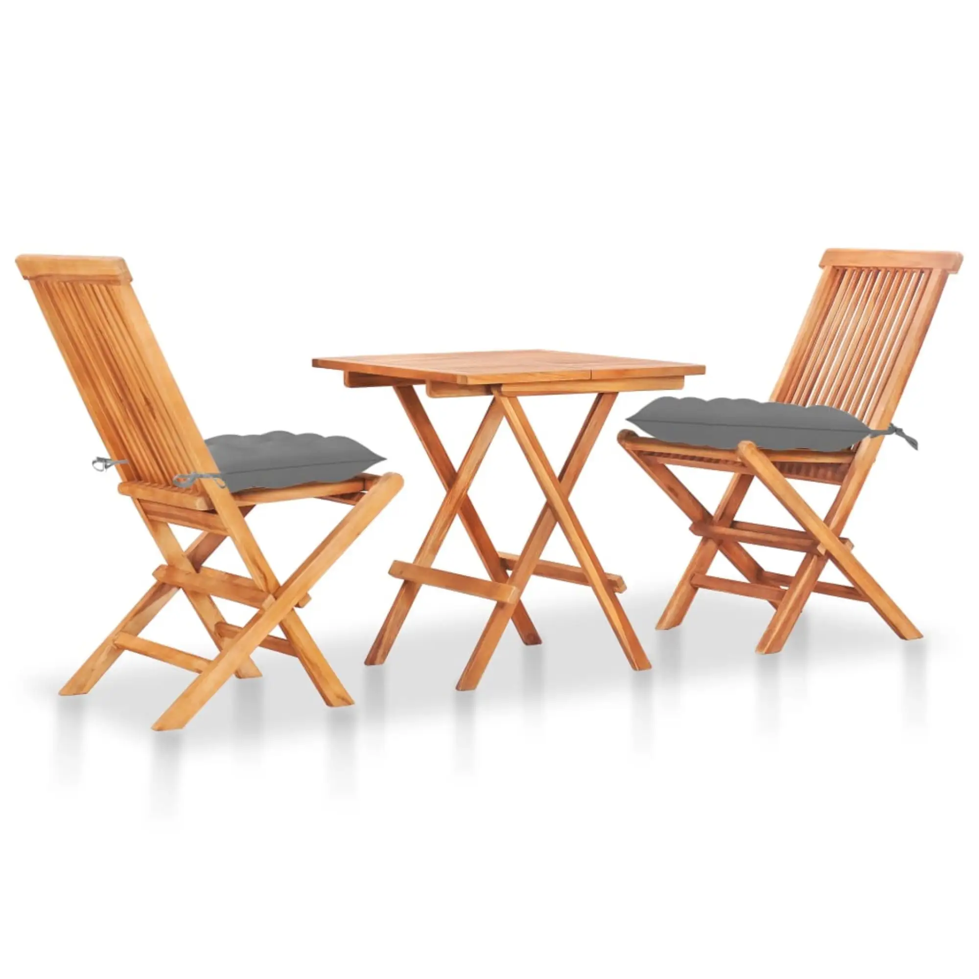 vidaXL Patio Bistro Set 3 Piece Patio Folding Table and Chairs Solid Teak Wood