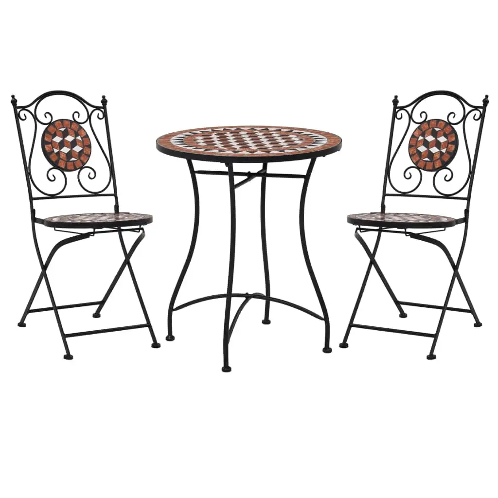 vidaXL Patio Bistro Set 3 Piece Patio Round Table Set Ceramic Tile Terracotta