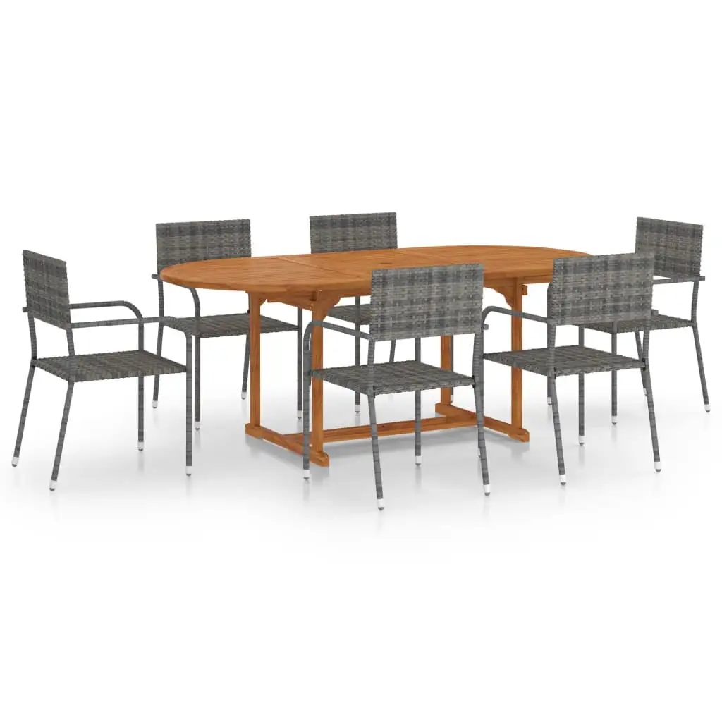 vidaXL Patio Dining Set 7 Piece Patio Dining Table and Chairs Poly Rattan