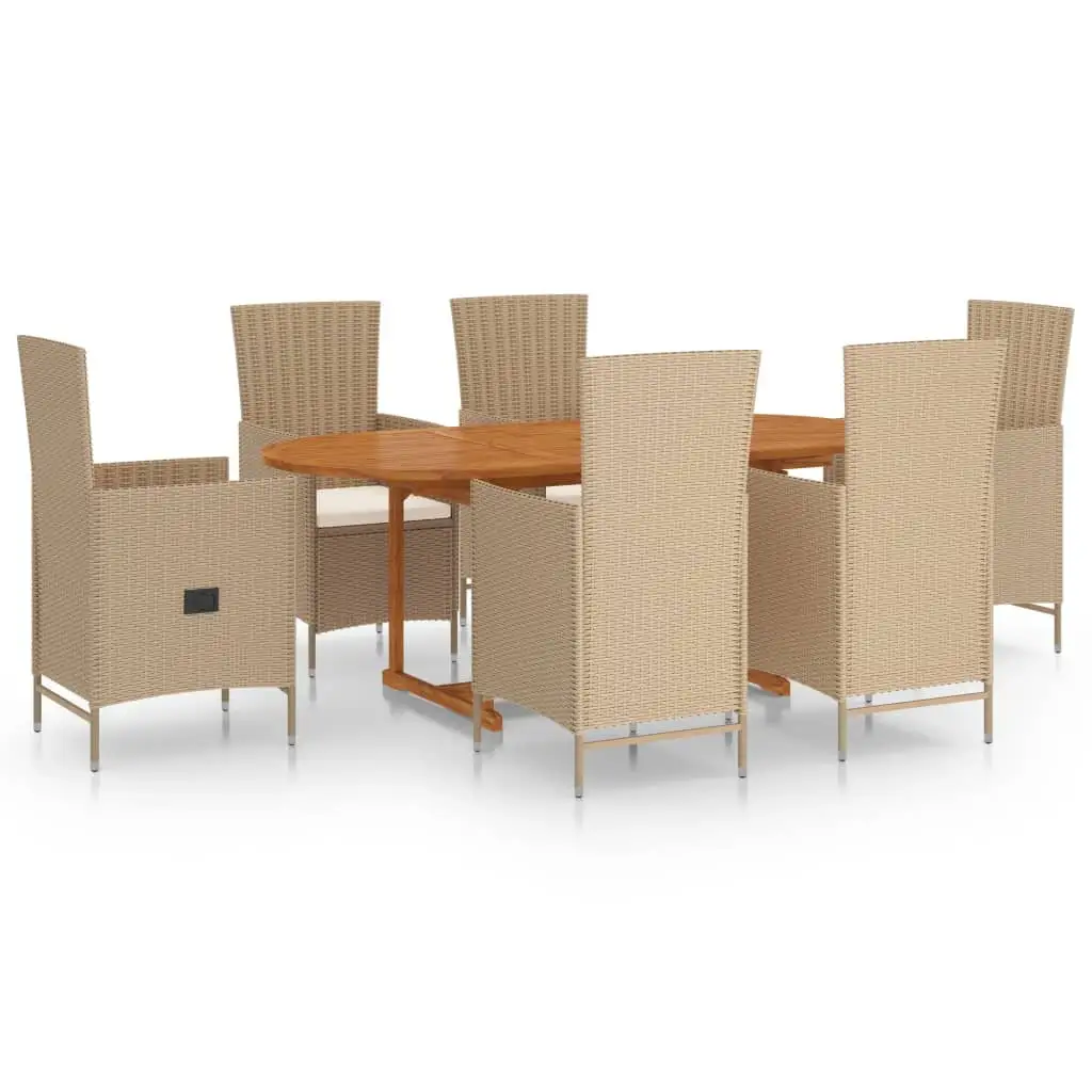 vidaXL Patio Dining Set 7 Piece Patio Dining Table and Chairs Poly Rattan