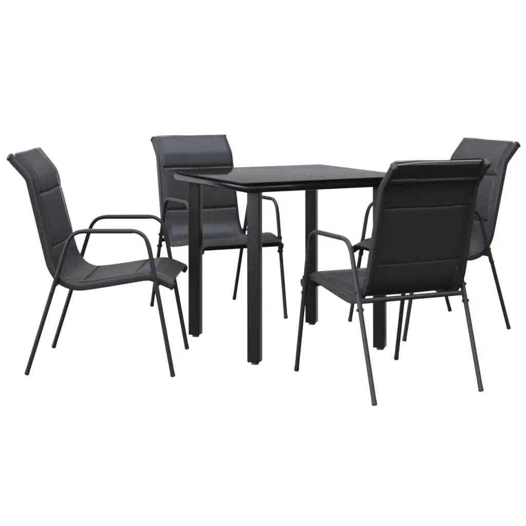 vidaXL Patio Dining Set Outdoor Table and Chair Black Steel and Textilene